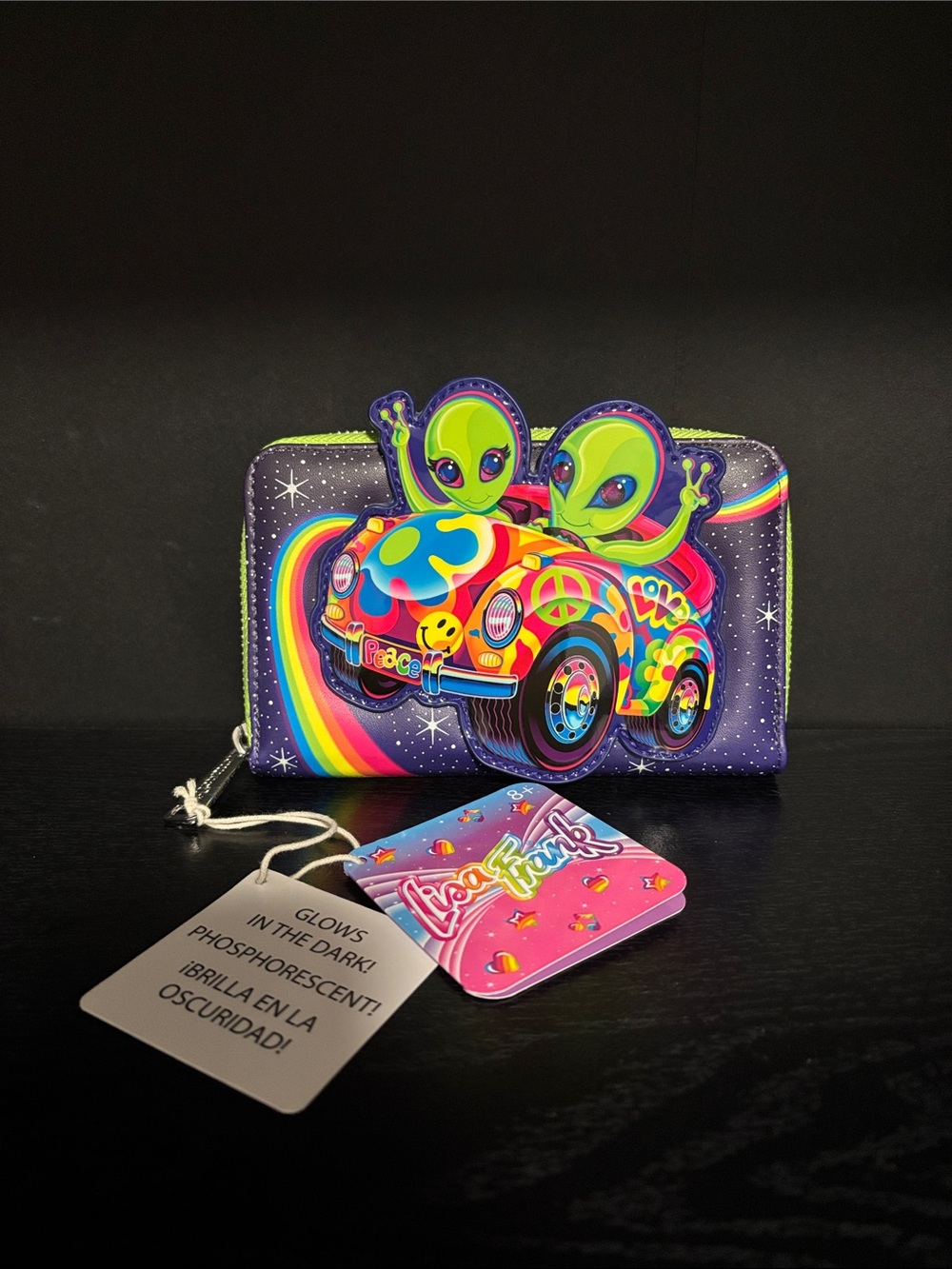 Loungefly x Lisa Frank Cosmic Alien Ride Glow in the Dark Wallet NWT